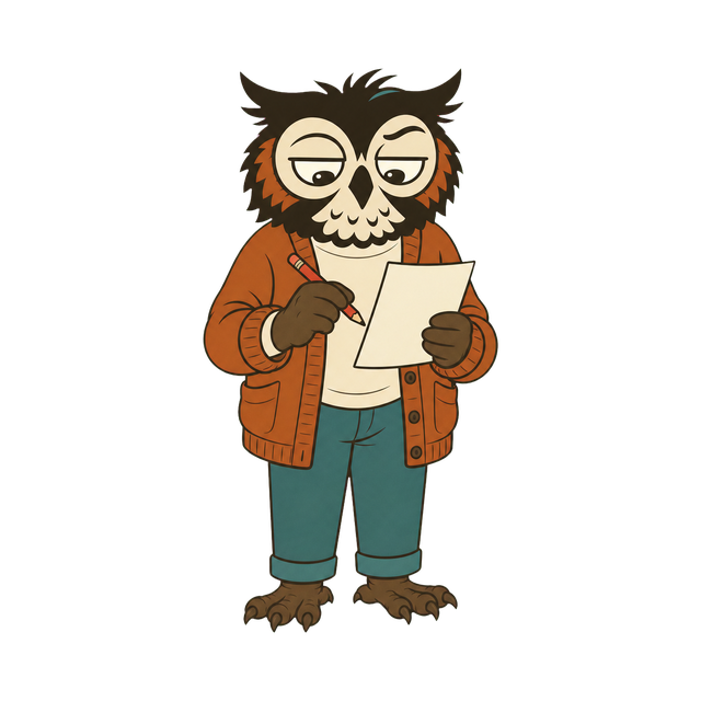Hoolio reading a job posting with a loupe