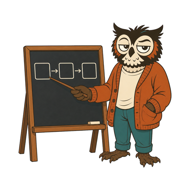 Hoolio at a blackboard, walking through the ladder one step at a time